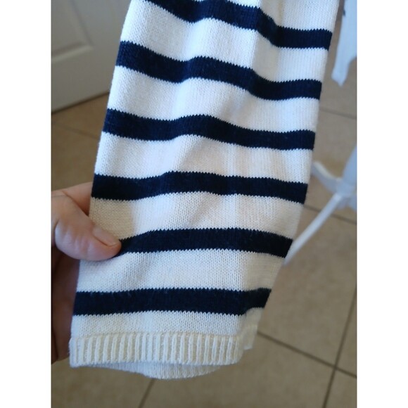 CHAPS CLASSICS Women's Top 3/4 Sleeve Navy White Striped Pullover Sweater Medium - Picture 7 of 16